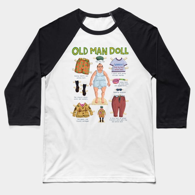 Old Man Doll Baseball T-Shirt by macccc8